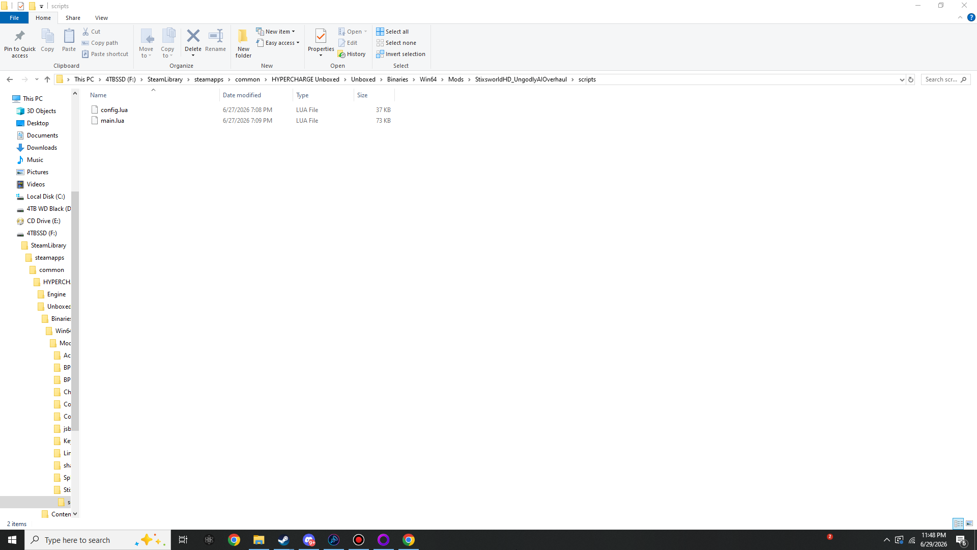 The scripts folder showing config.lua and main.lua